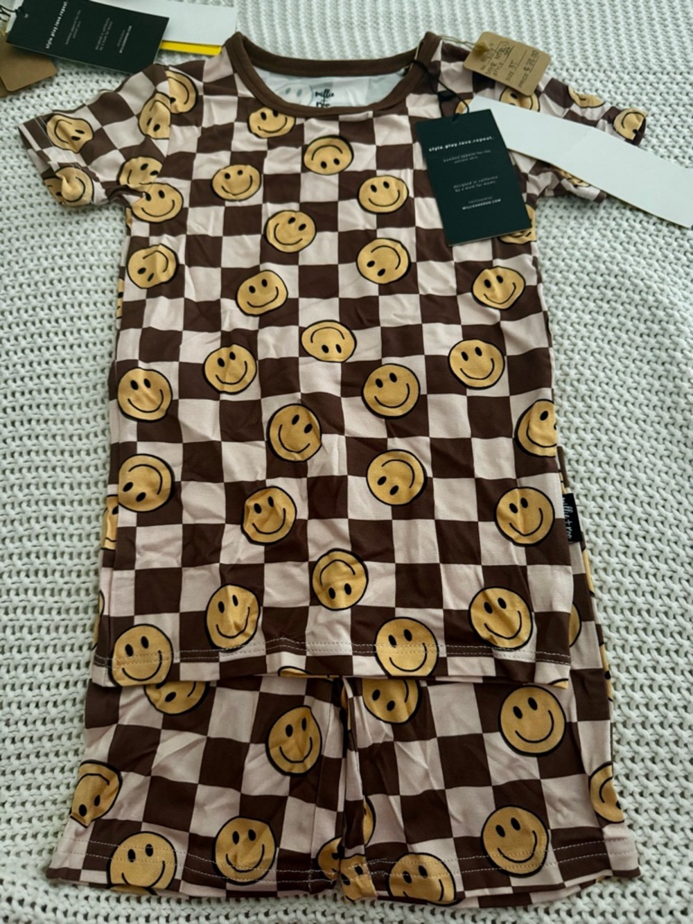 Kids Brown Smiley Check Pajama Set